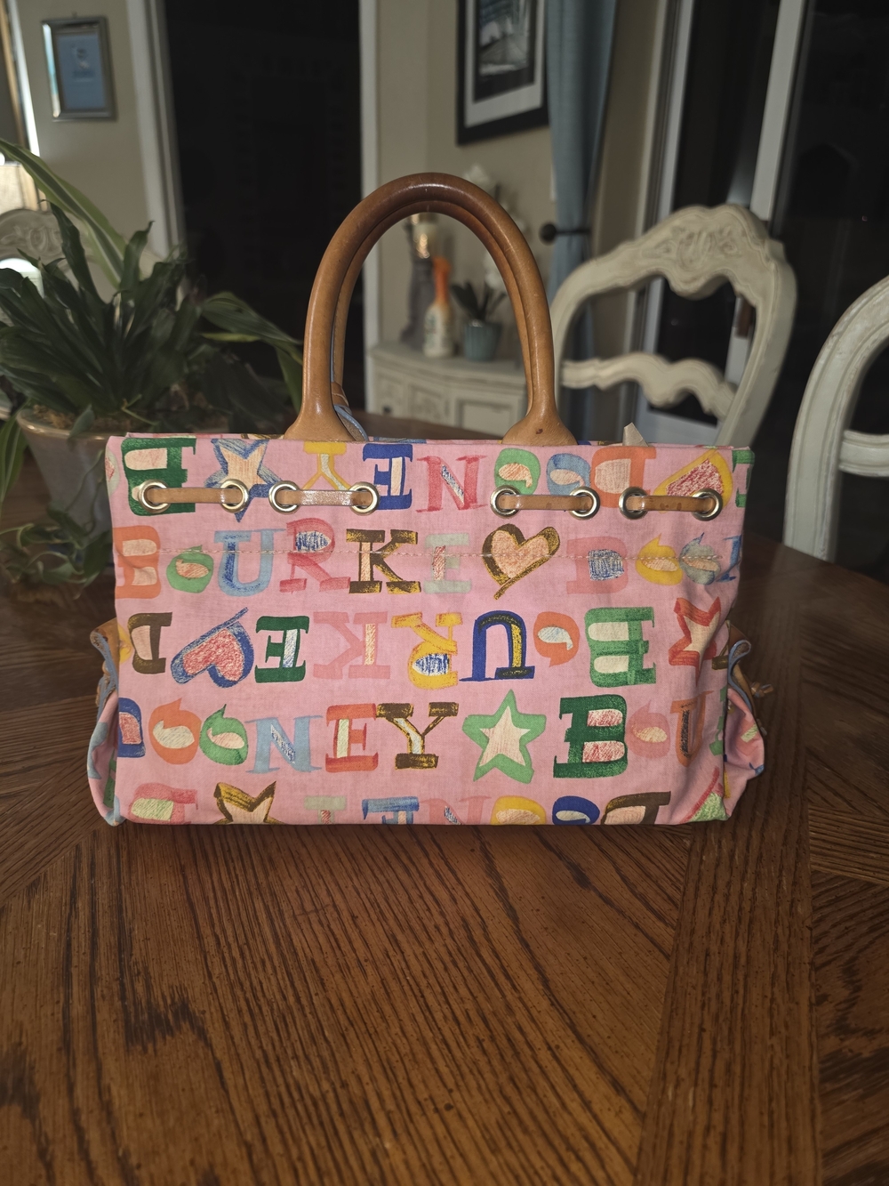 Dooney & Bourke Pink Multicolor Doodle Tote with Leather Trim - Picture 2 of 5